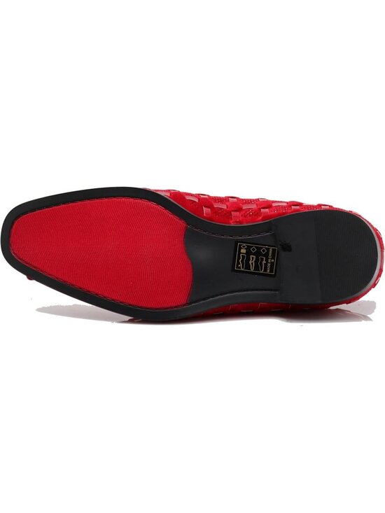 PARRAZO Men\'s Red Glitter Rhinestone Loafers Metal Buckle Slip On Formal Shoes main image 4